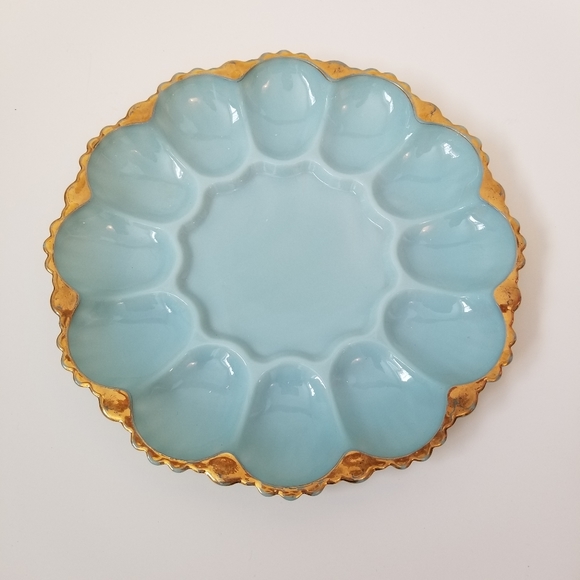 VINTAGE Blue Milk Glass Deviled Egg Plate Tray